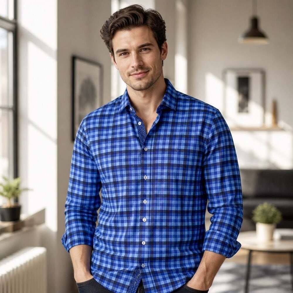 Tailorbyrd Collection Men's Blue Plaid Long Sleeve Button-Down Shirt Size M
